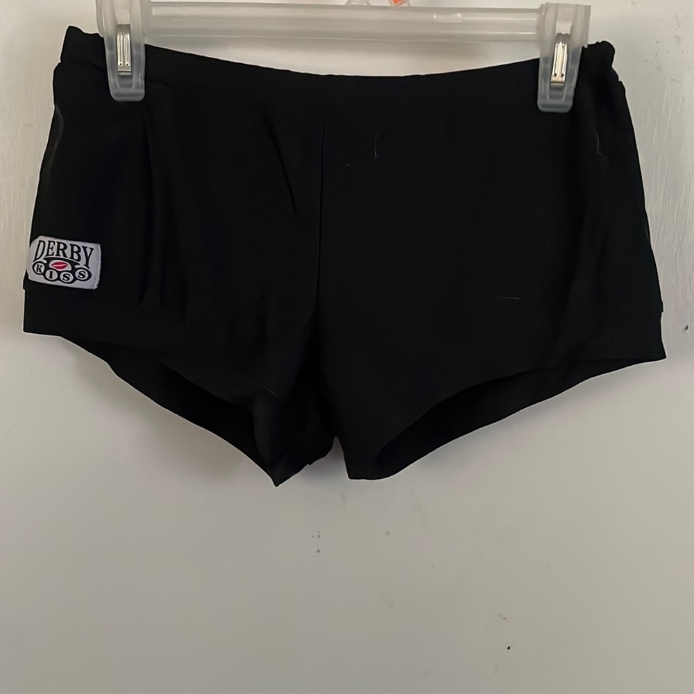 Black Derby Kiss roller derby shorts